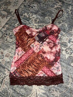 Vintage y2k animal print lace tank top